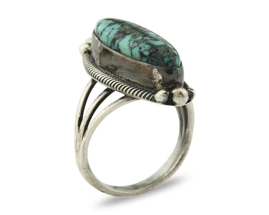 Vintage Navajo Ring 925 Sterling Silver Turquoise Signed MP Size 6.25