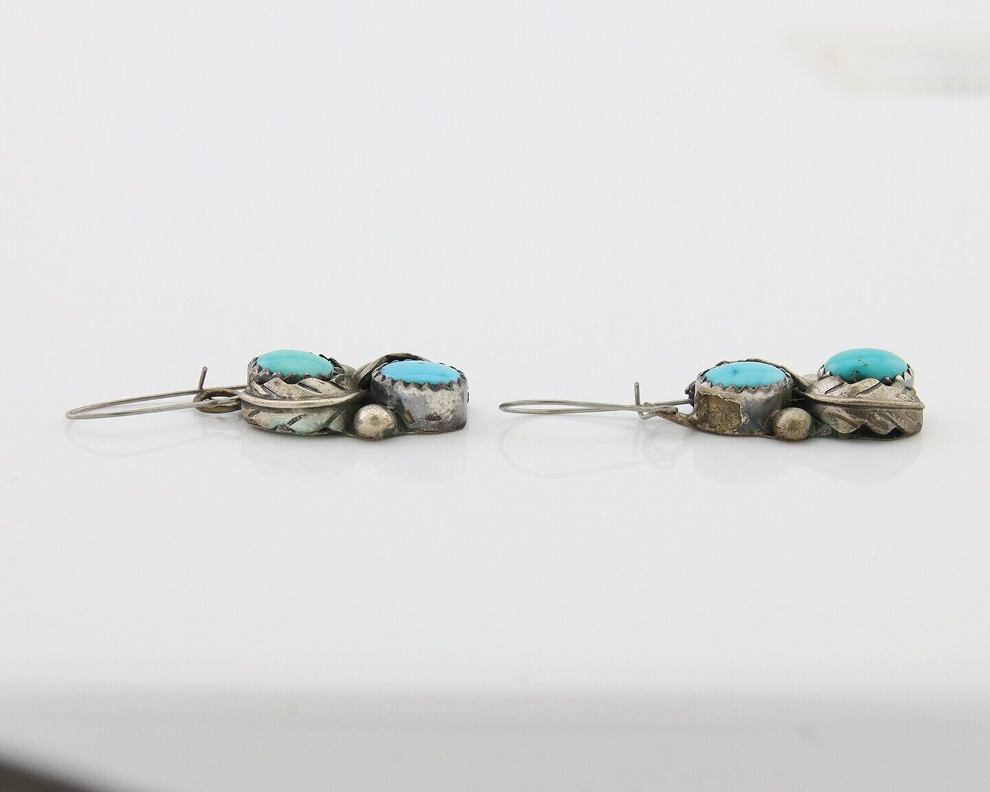 Navajo Dangle Earrings 925 Silver Natural Turquoise Native American Artist C80s
