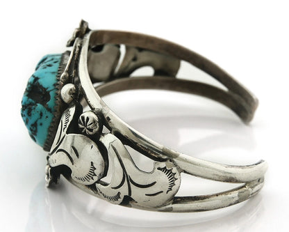 Navajo Cuff Bracelet Sterling Silver Turquoise Vintage Signed S Emerson