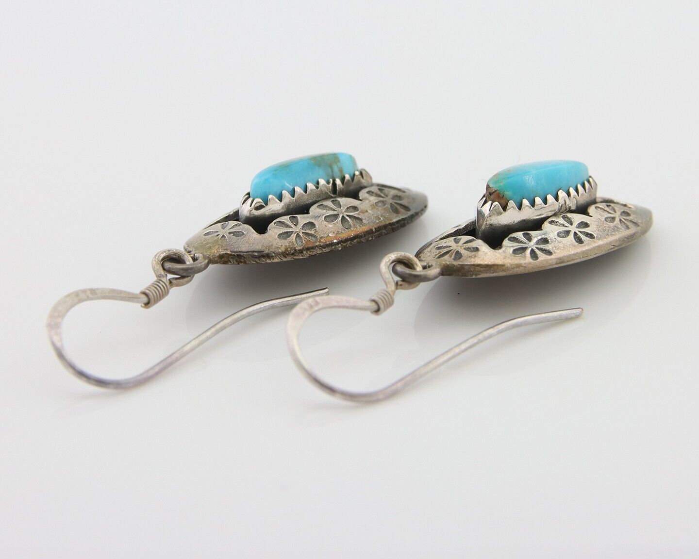 Navajo Dangle Earrings 925 Silver Natural Turquoise Native American Artist C80s