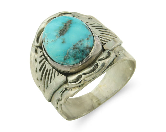 Vintage Navajo Ring 925 Sterling Silver Turquoise Signed Juan Guerro Size 12