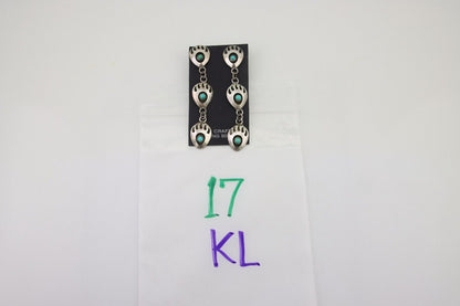 Navajo Paw Earrings 925 Silver Kingman Turquoise Native American Artist C.80's