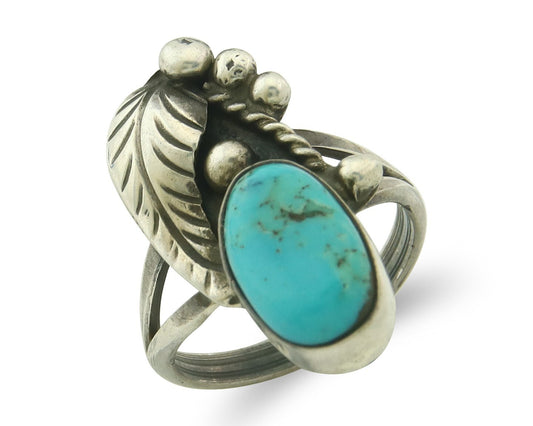 Vintage Navajo Ring 925 Sterling Silver Turquoise Handmade Signed LS Size 5.5
