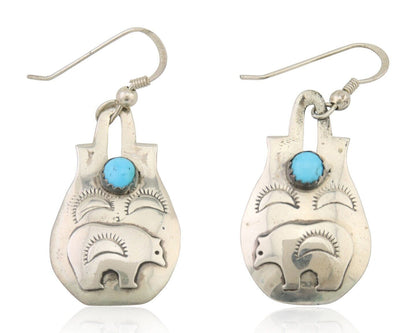 Navajo Dangle Earrings 925 Silver Natural Turquoise Artist Signed L. Ramon C.80s