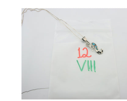 Navajo Kokopelli Necklace Sterling Silver Natural Gemstone Vintage Signed Paw