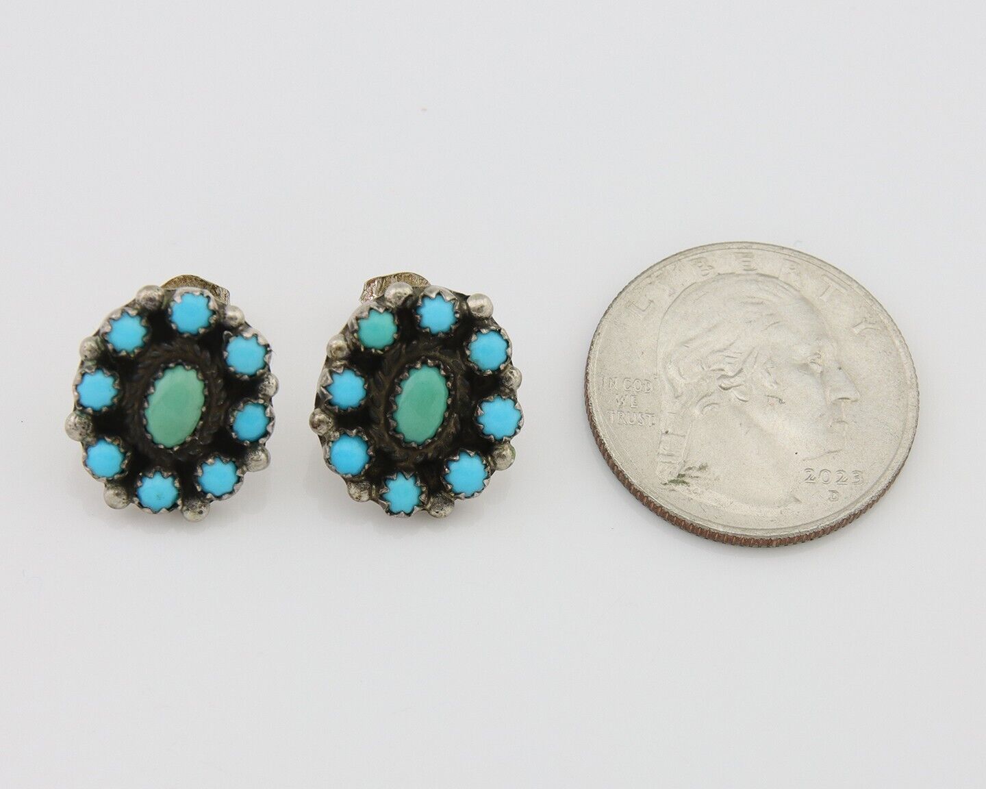Navajo Shield Earrings 925 Silver Natural Turquoise Signed Nathaniel Curley C80s