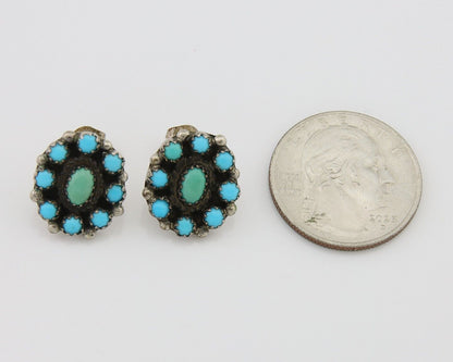 Navajo Shield Earrings 925 Silver Natural Turquoise Signed Nathaniel Curley C80s