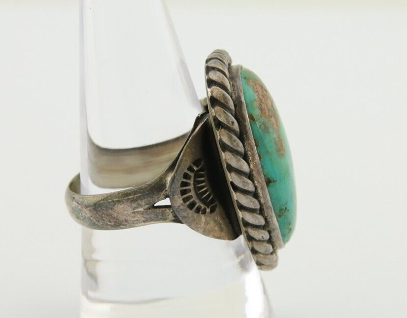 Men Navajo Ring 925 Silver Natural Slab Turquoise Signed Sunset C.80's