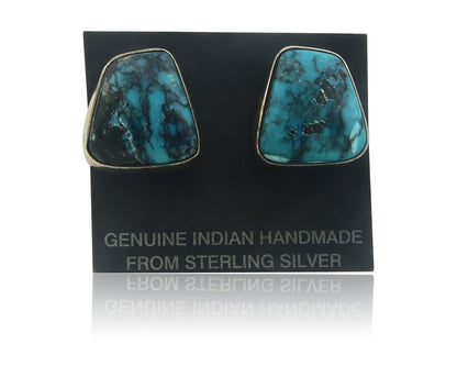 Navajo Earrings 925 Silver Turquoise Native Artist Signed W Denetdale C.80's