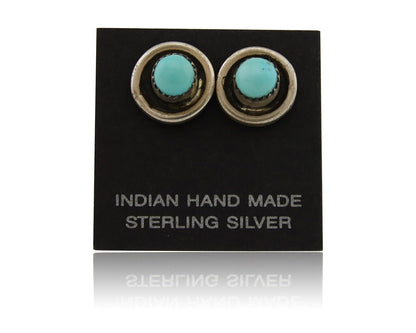 Navajo Snake Eye Earrings 925 Silver Blue Turquoise Native American Artist C.80s