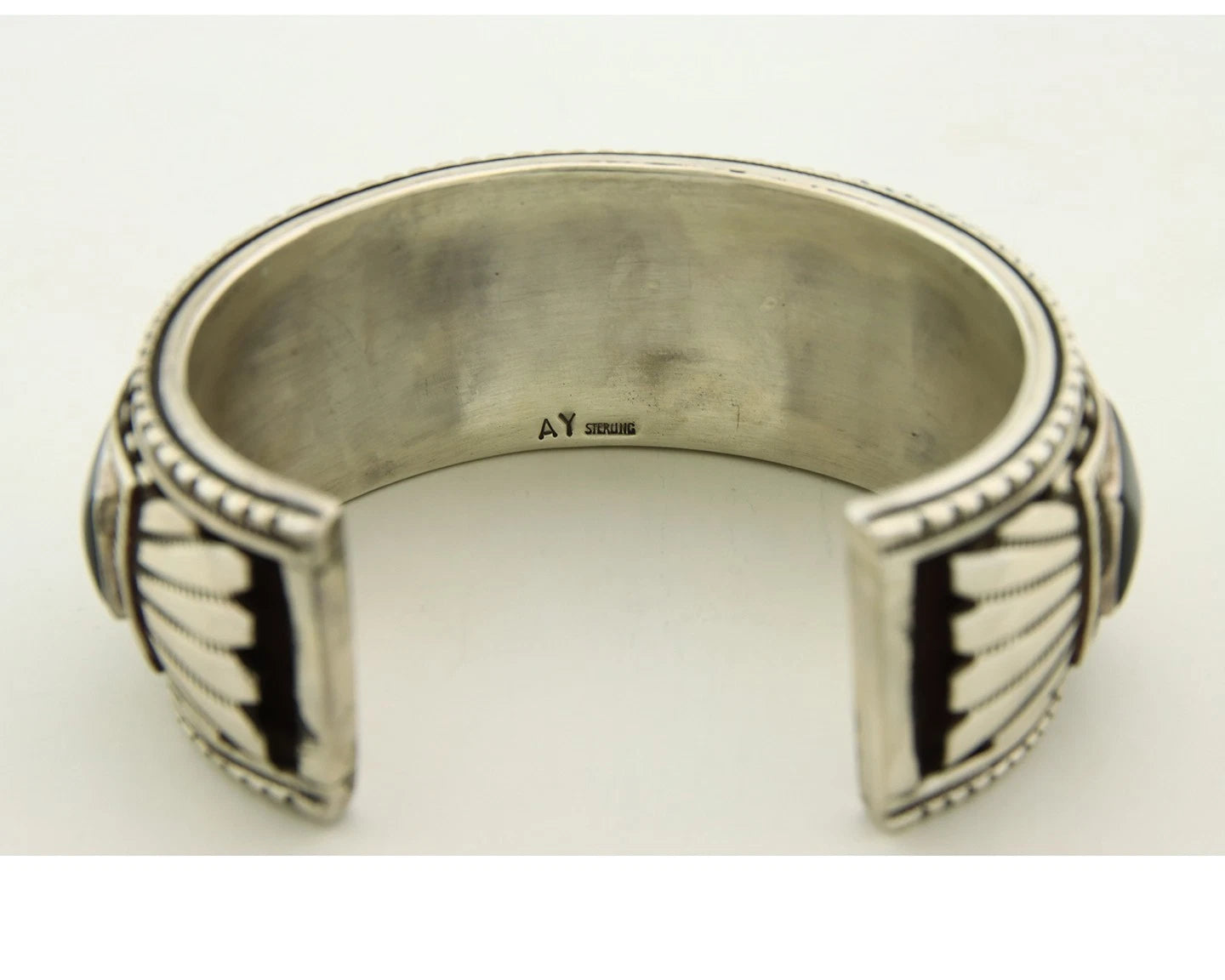 Navajo Cuff Bracelet Sterling Silver Black Onyx Vintage Signed Alvin Yazzie