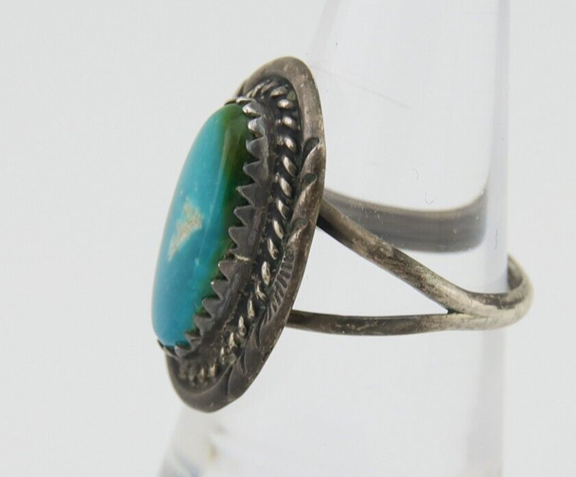 Navajo Handmade Ring 925 Silver Natural Turquoise Native Artist C.80's