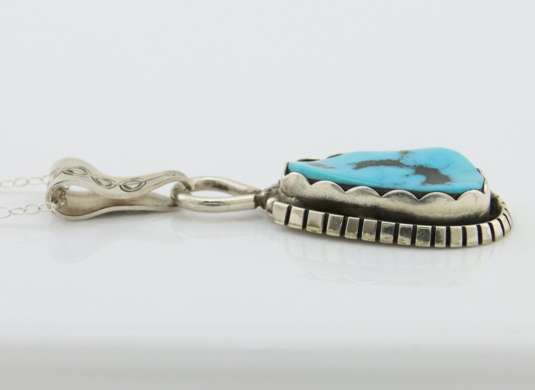Navajo Necklace 925 Silver Blue Turquoise Artist Signed Tony Guerro C.80's