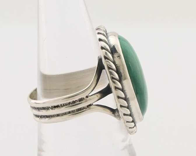 Navajo Ring 925 Silver Natural Malachite Native American Artist Size 8.0 C.80's