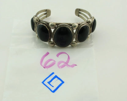 Men Navajo Cuff Bracelet 925 Sterling Silver Onyx Vintage Signed William Singer