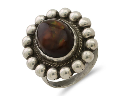 Navajo Handmade Ring 925 Silver Natural Fire Opal Native Artist Size 6.25 C.80's