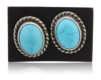 Navajo Cufflinks 925 Silver Native American Natural Turquoise C.80's