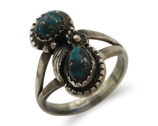 Navajo Ring 925 Silver Natural AAA Blue Morenci Turquoise Signed Tom Willeto C80