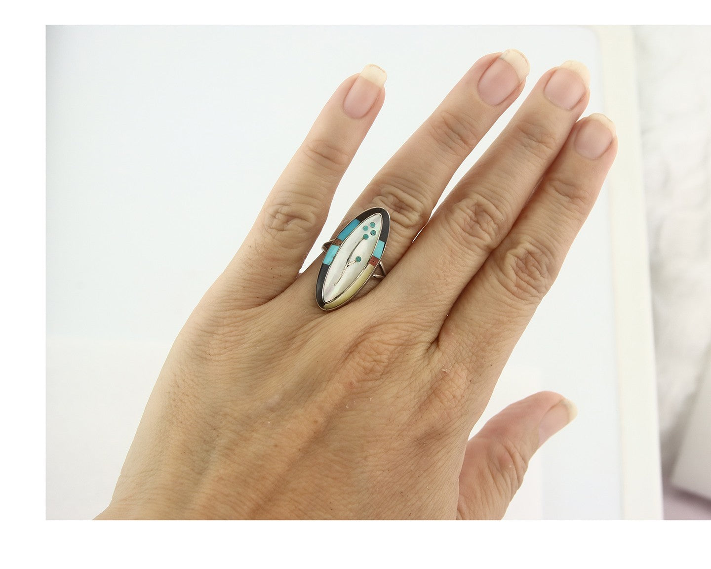 Vintage Zuni Ring 925 Sterling Silver Natural Gemstone Size 5.0
