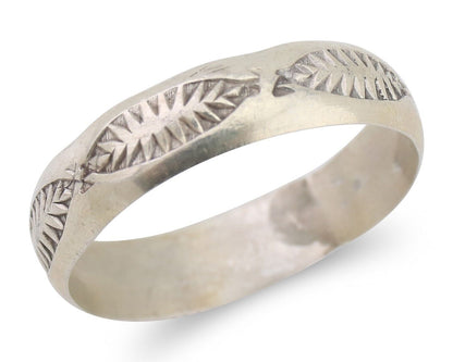 Navajo Hand Stamped Band 925 Silver 5.0 mm Signed Larry Chavez Size 8.5 C.80's