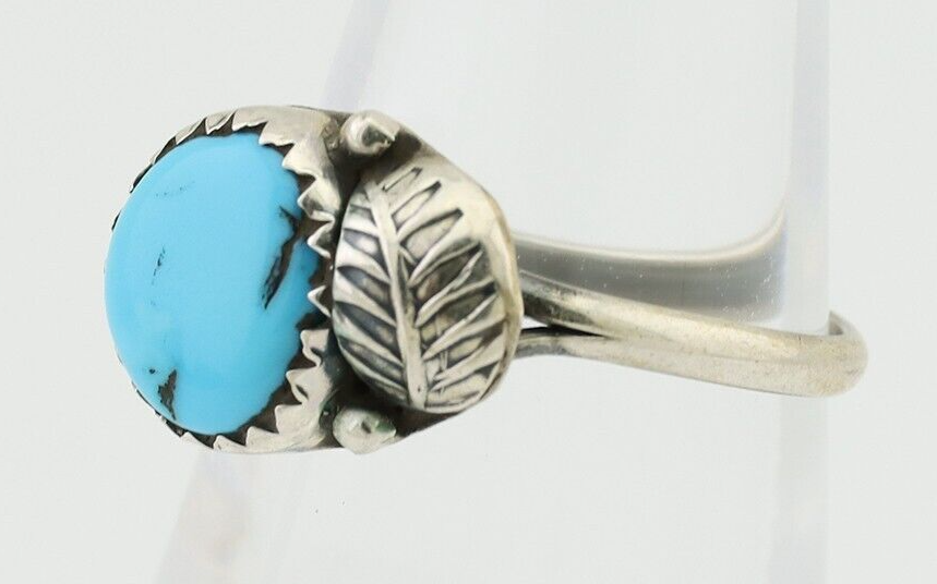 Navajo Ring 925 Silver Sleeping Beauty Turquoise Native American Artist C.80's