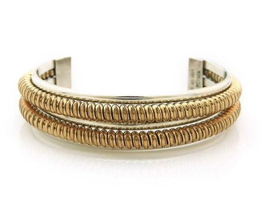 Navajo Cuff Bracelet Sterling Silver & Gold Vintage Native Artist signed CJ