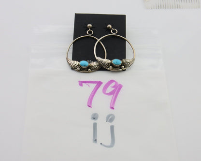 Navajo Dangle Earrings 925 Silver Natural Blue Turquoise Native Artist C80s
