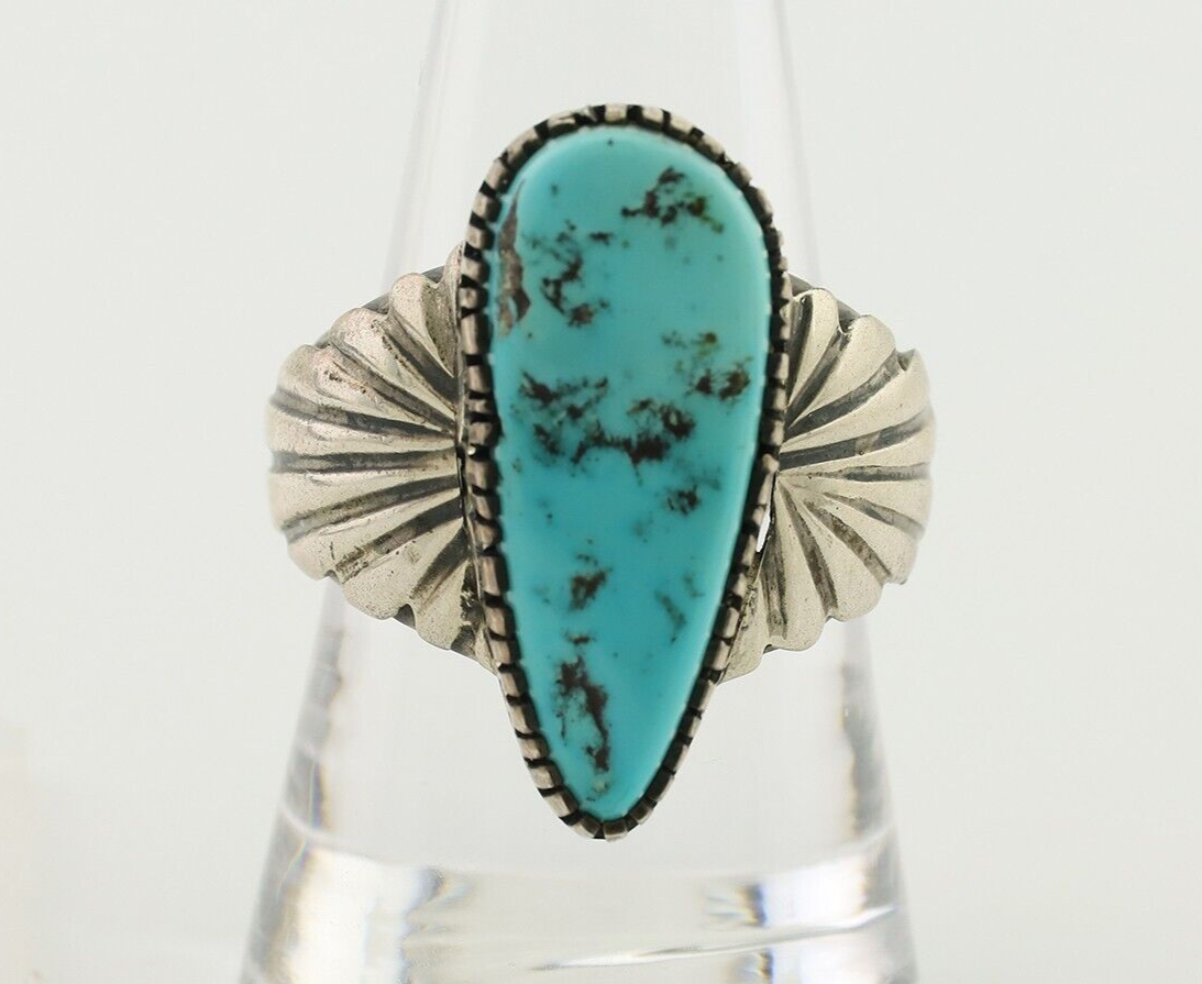 Navajo Ring 925 Silver Sleeping Beauty Turquoise Artist Signed DK C.80's