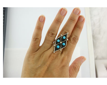 Vintage Zuni Ring 925 Sterling Authentic Natural Turquoise Native Artist Size 8