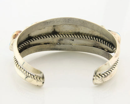 Navajo Cuff Bracelet Sterling Silver Blue Nugget Turquoise Vintage Signed JR