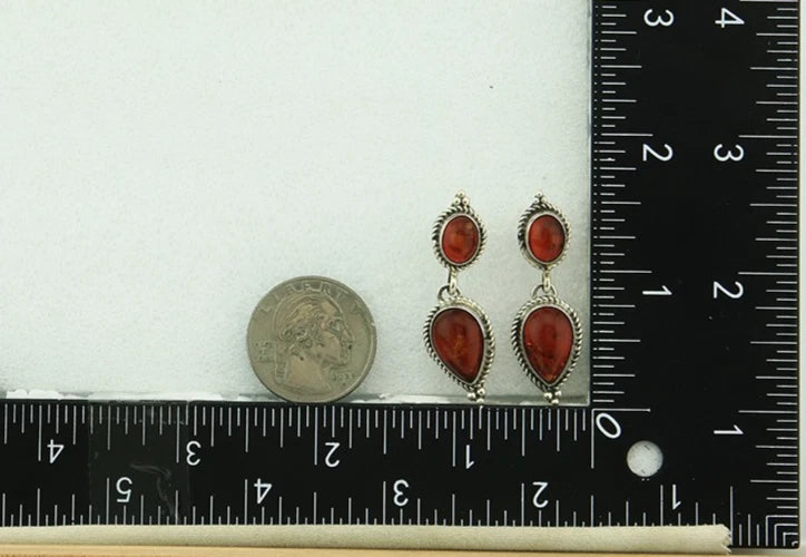 Navajo Dangle Earrings Sterling Silver Natural Amber Handmade Vintage