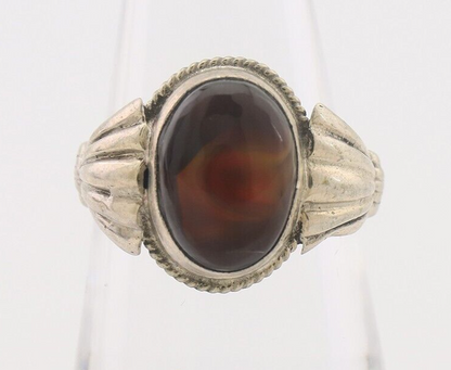 Navajo Handmade Ring 925 Silver Natural Fire Opal Native Artist Size 7.0 C.80's