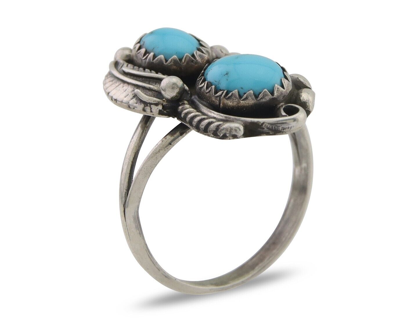 Navajo Ring 925 Silver Natural Blue Turquoise Artist Signed SC C.80's Size 5.5