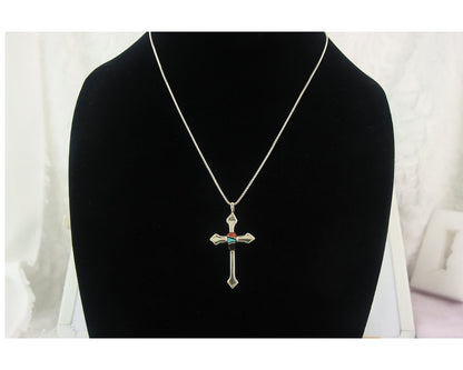 Navajo Cross Necklace Sterling Silver Authentic Natural Gemstones Signed M