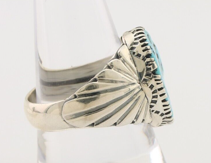 Mens Navajo Ring 925 Silver Sleeping Beauty Turquoise Artist Signed DK C.80's