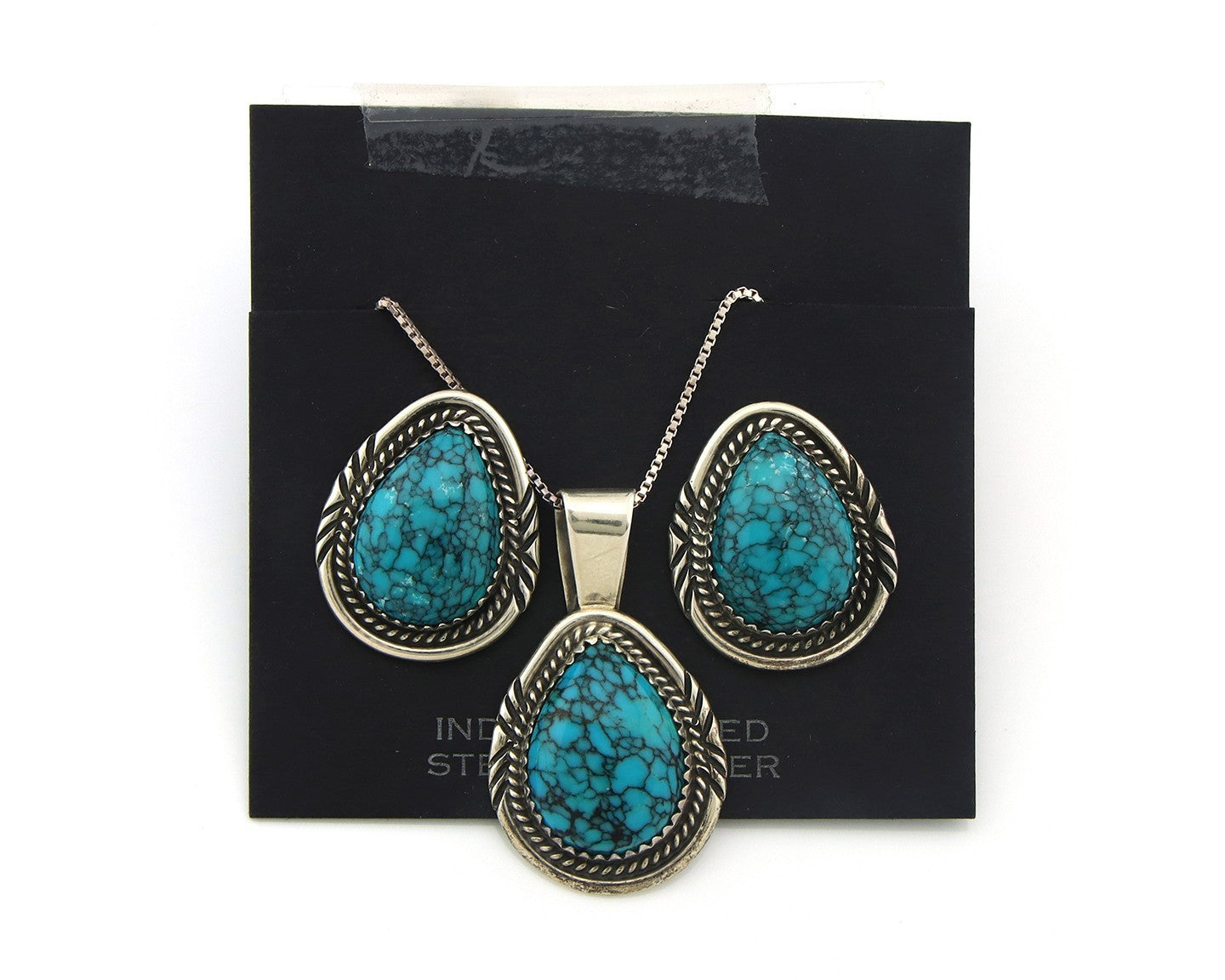 Navajo Necklace Earrings Set Sterling Silver Turquoise Vintage Signed AB
