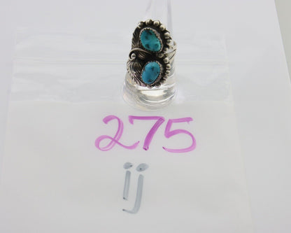 Navajo Ring 925 Silver Natural Turquoise Artist Signed LR C.80's Size 8.0