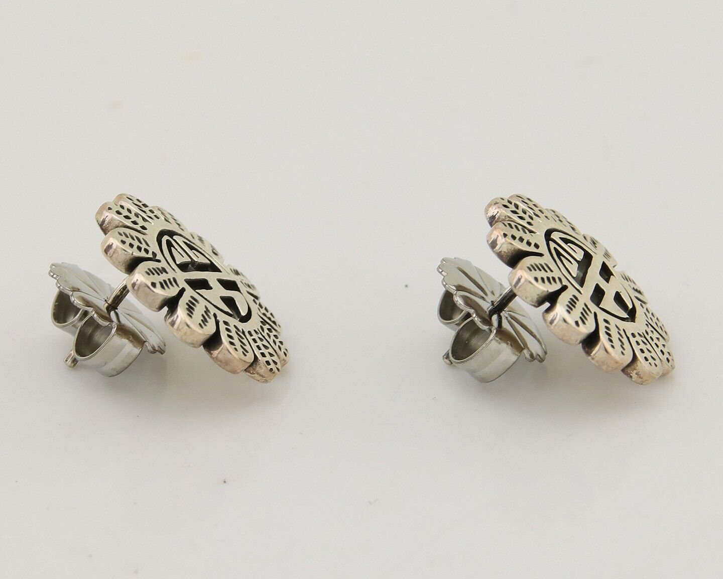 Navajo Tiwa Sun Earrings 925 Silver Native American Artist C.80's