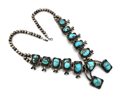 Navajo Squash Necklace Sterling Silver Kingman Turquiose Vintage C.80's