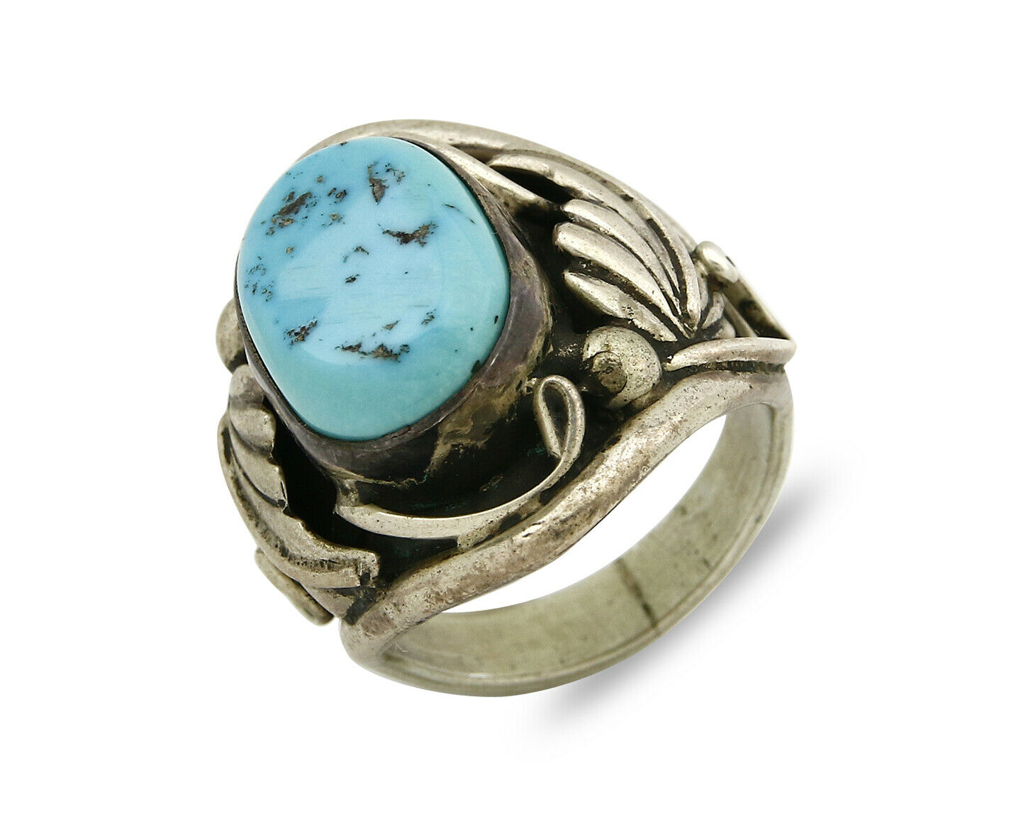 Men's Navajo Ring .925 Silver Natural Turquoise Handmade C.80's Signed CP