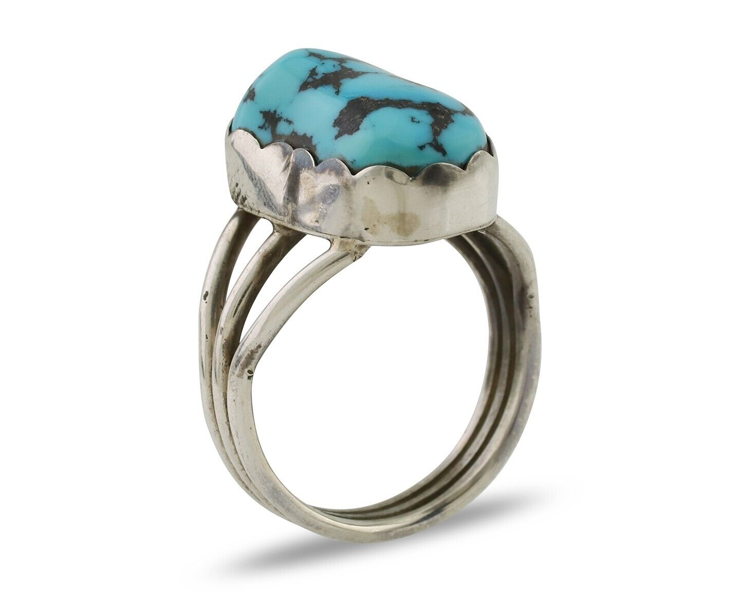Navajo Ring 925 Silver Natural Blue Turquoise Signed Tony Guerro C.80's