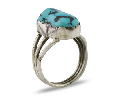 Navajo Ring 925 Silver Natural Blue Turquoise Signed Tony Guerro C.80's