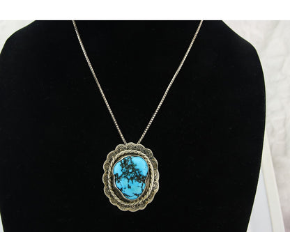 Navajo Sterling Silver Necklace Authentic Turquoise Vintage Signed M Montoya