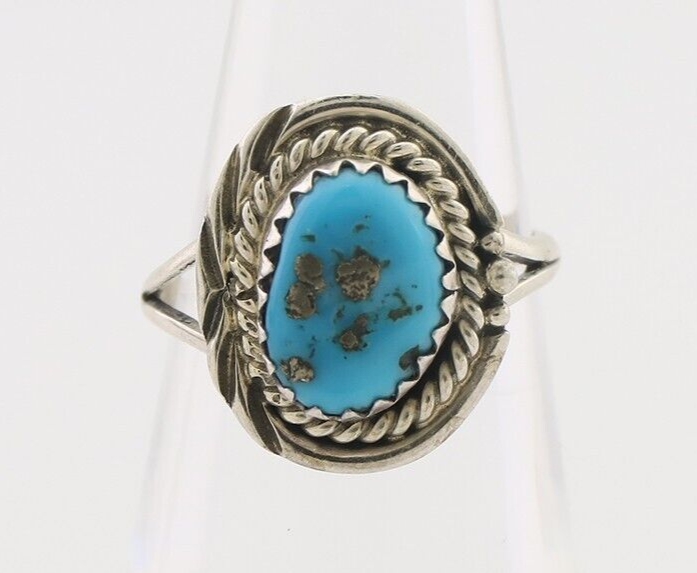 Navajo Ring 925 Silver Sleeping Beauty Turquoise Artist Signed BW C.80's