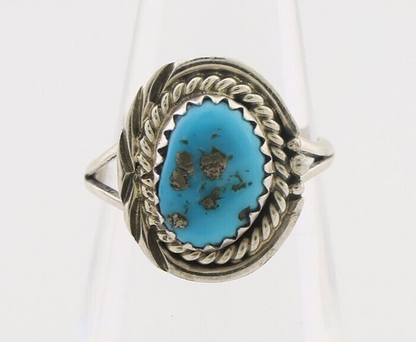 Navajo Ring 925 Silver Sleeping Beauty Turquoise Artist Signed BW C.80's