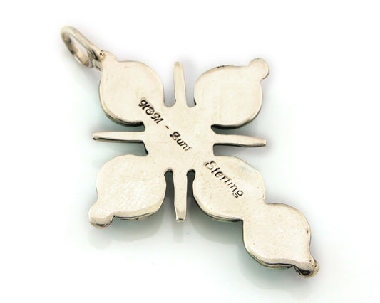 Zuni Cross Pendant Sterling Blue Turquoise Authentic Traditional Signed H&M