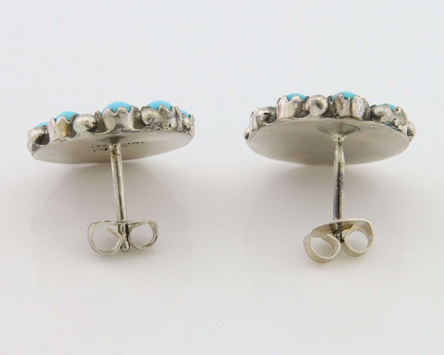 Navajo Shield Earrings 925 Silver Natural Turquoise Signed Nathaniel Curley C80s