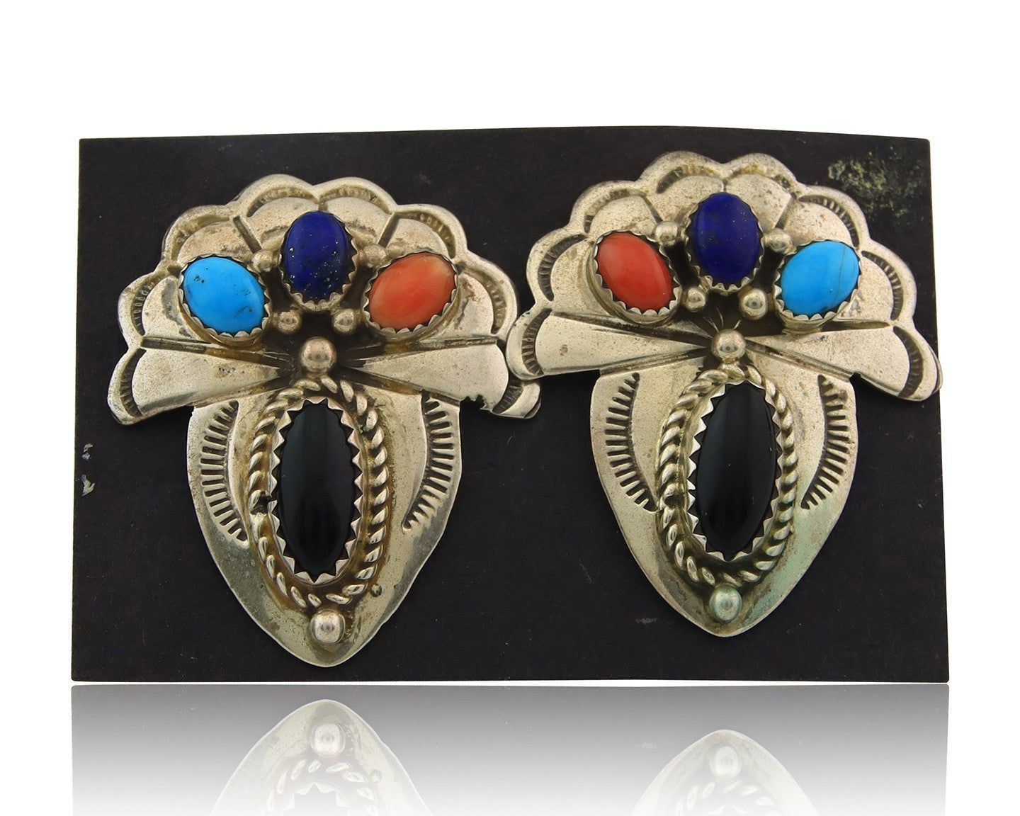 Navajo Earrings Sterling Silver Gemstone Vintage Handmade Dangle
