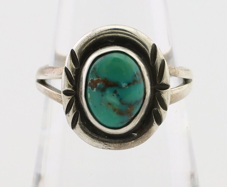 Navajo Ring 925 Silver Kingman Turquoise Native American Artist C.80's