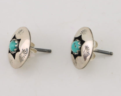 Navajo Handmade Earrings 925 Silver Natural Turquoise Native Artist C.80's